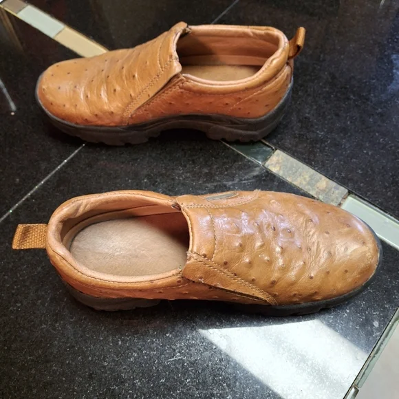 Roper Performance Faux Ostrich Leather Brown Slip-on Shoes Youth Kids Size 3 - Picture 4 of 16